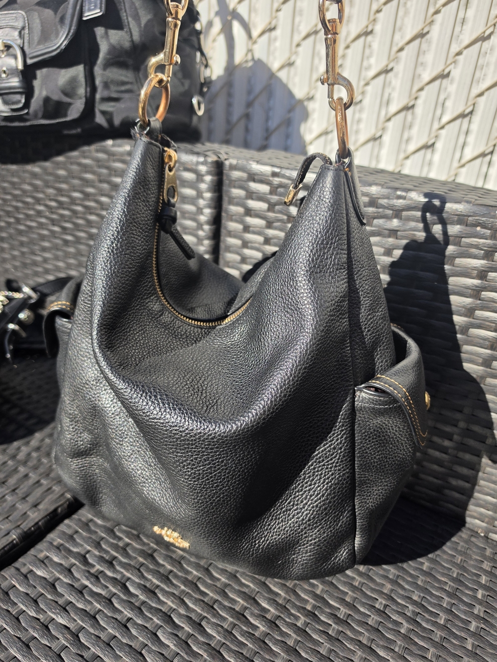 Coach Black Pebbled Leather Hobo with Gold Hardware